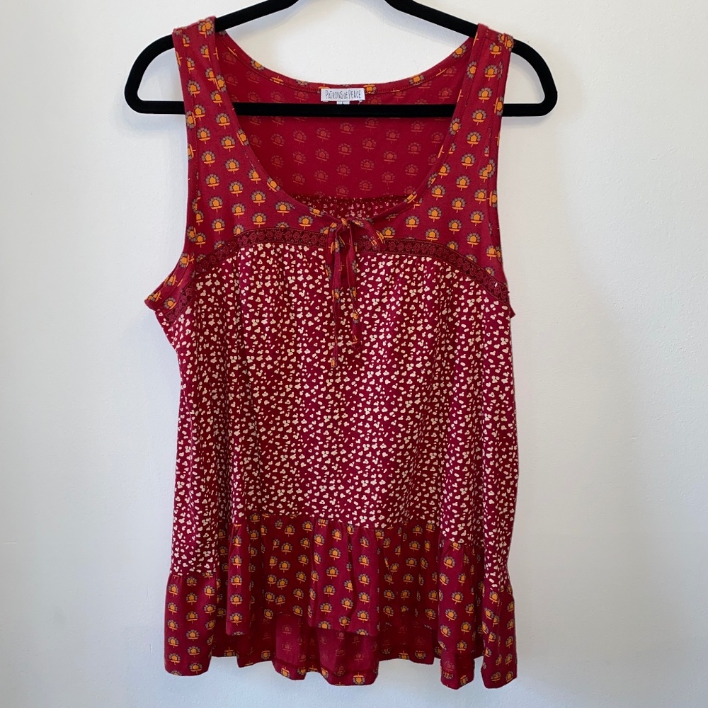 Boho Cottage Tiered Patrons of Peace Sleeveless top